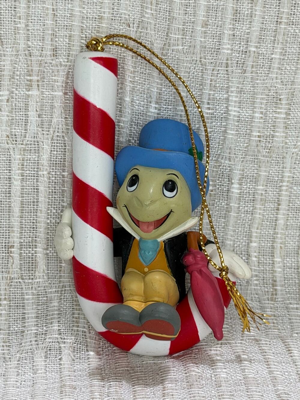Vintage Disney Jiminy Cricket On Candy Cane Ornament 26231 114